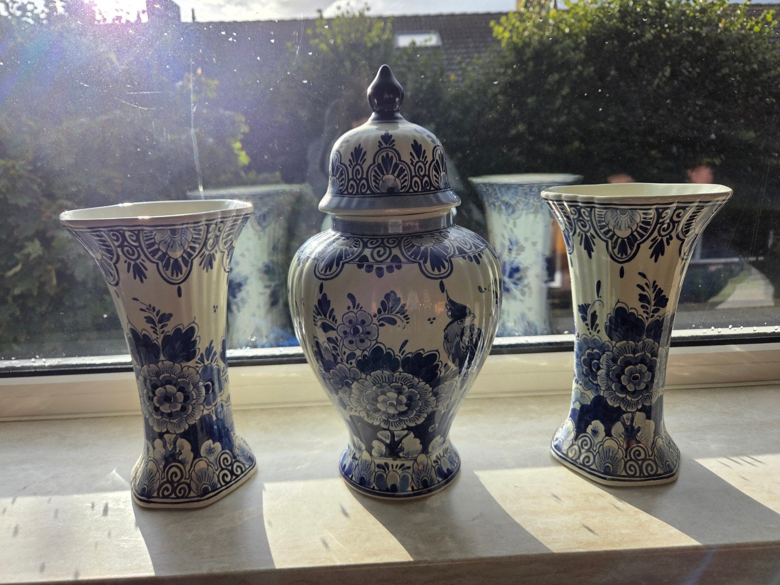 Delfts Blauw Vazen en Gemberpot - Handbeschilderd, Ophalen