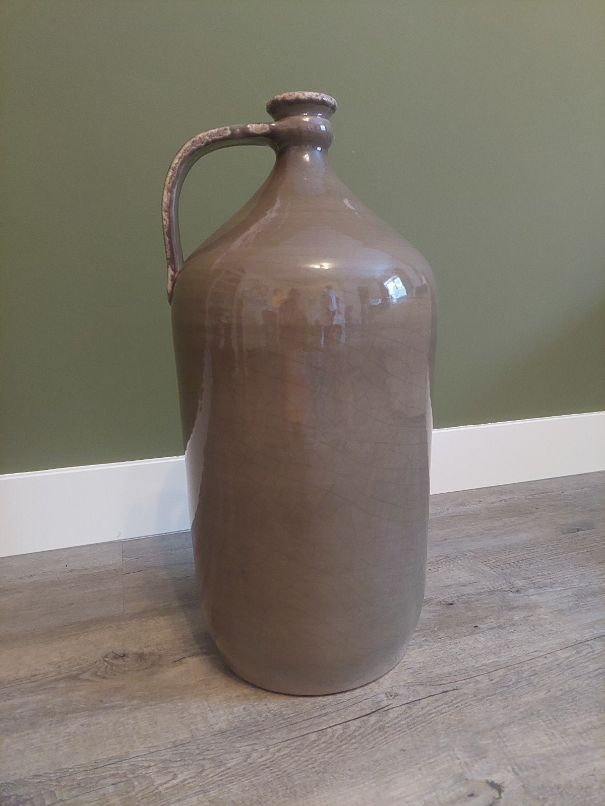 Decoratieve vaas taupe H55cm D25cm, Ophalen, Overige kleuren, Zo goed als nieuw, Met patroon/structuur