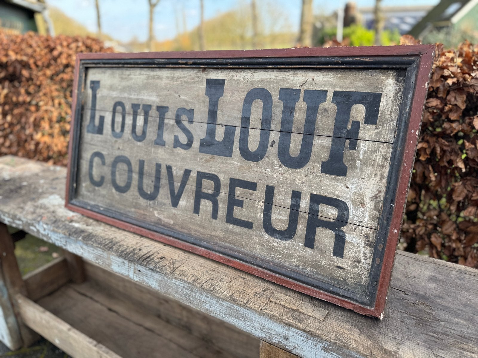 Prachtig Frans reclamebord 'Louis Louf Couvreur', Ophalen