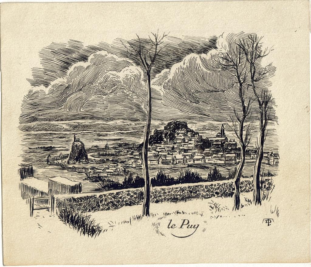 Monogram TD pentekening "Le Puy", Antiek en Kunst, Ophalen