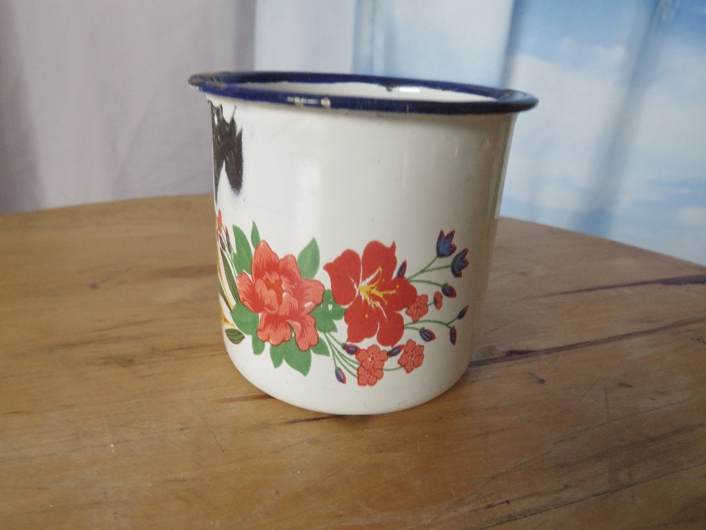 vintage emaille kopje gebloemd, Antiek en Kunst, Ophalen of Verzenden