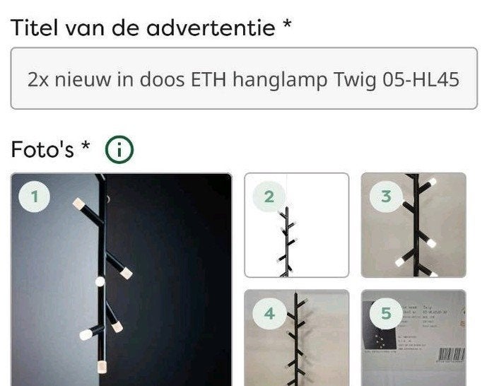 Design Hanglamp Twig ETH - Nieuw in Doos, Ophalen, Modern design, Nieuw, Overige fittingen