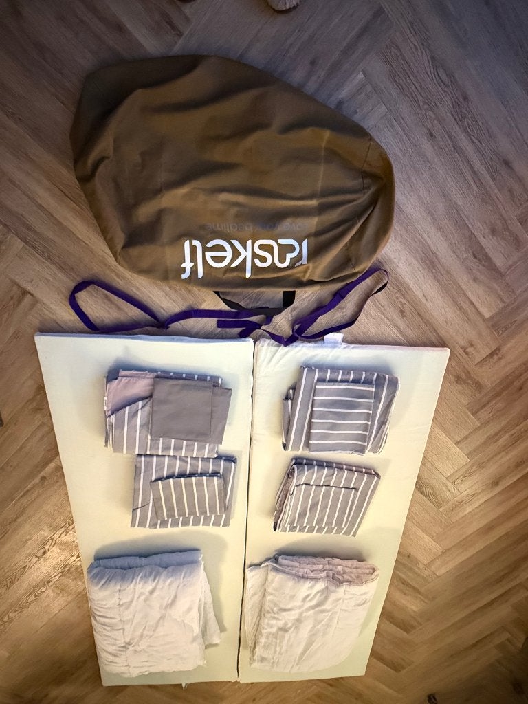 2x Duvalay  Luxe Slaapzak Grijs/Wit Gestreept (67x190), Ophalen, Gebruikt