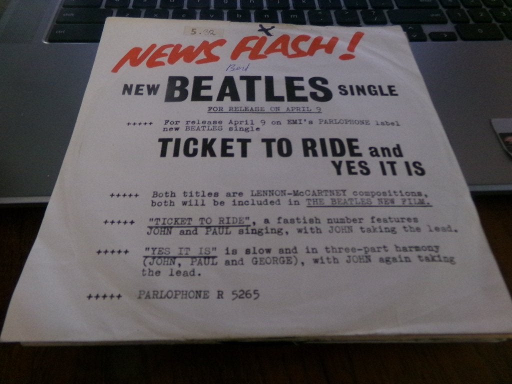 R5265 HOLLAND 7" 45RPM '65 THE BEATLES "TICKET TO RIDE"EX/VG, Cd's en Dvd's, Vinyl Singles, Ophalen of Verzenden, Gebruikt, Pop