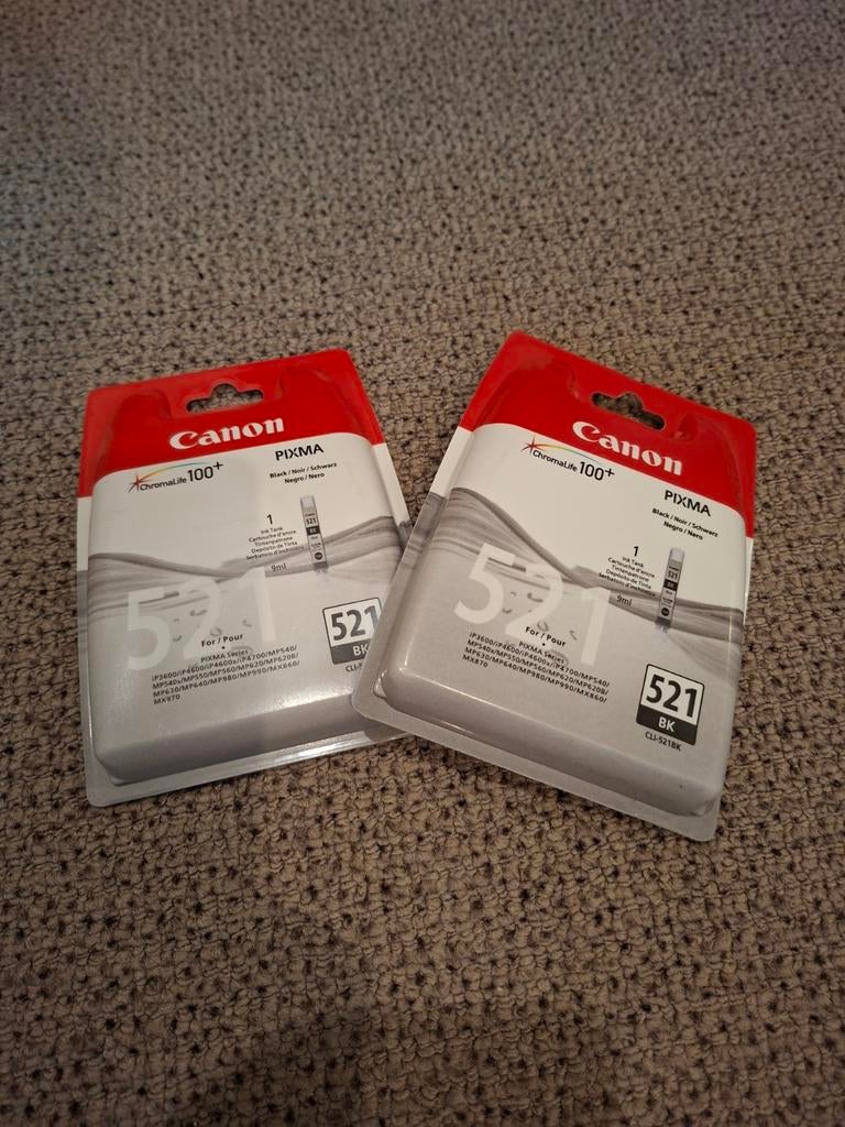 2x Canon 521 BK (zwart) printer cartridges - Nieuw, Ophalen of Verzenden, Nieuw, Cartridge, Canon