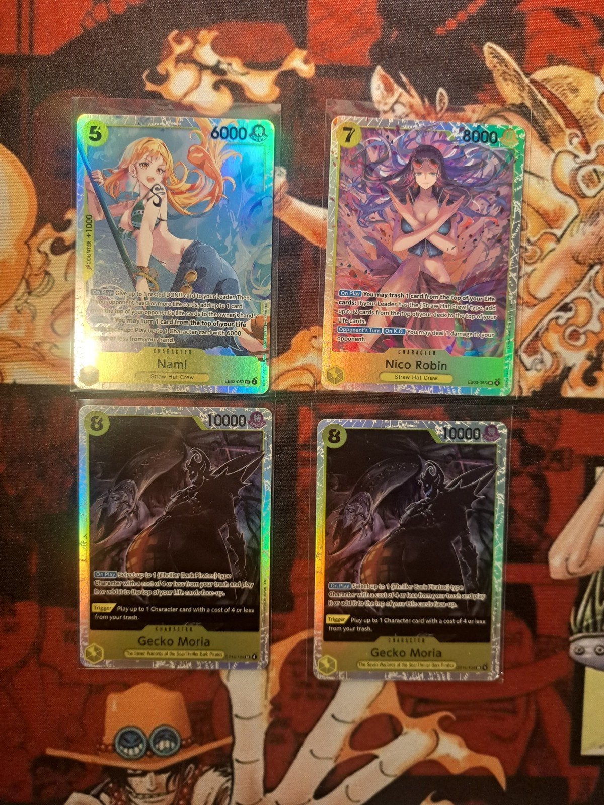 One piece TCG yellow nami, nico robin, gecko moria, Ophalen of Verzenden, Nieuw, Meerdere kaarten, Foil