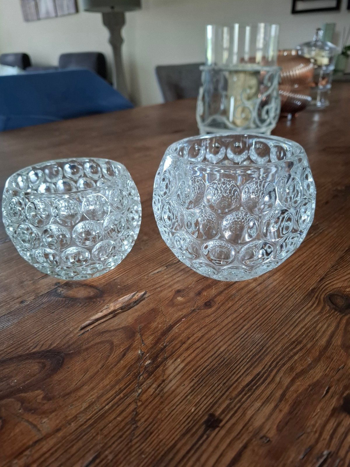 Set van 2 glazen theelichthouders - 11 en 9 cm hoog