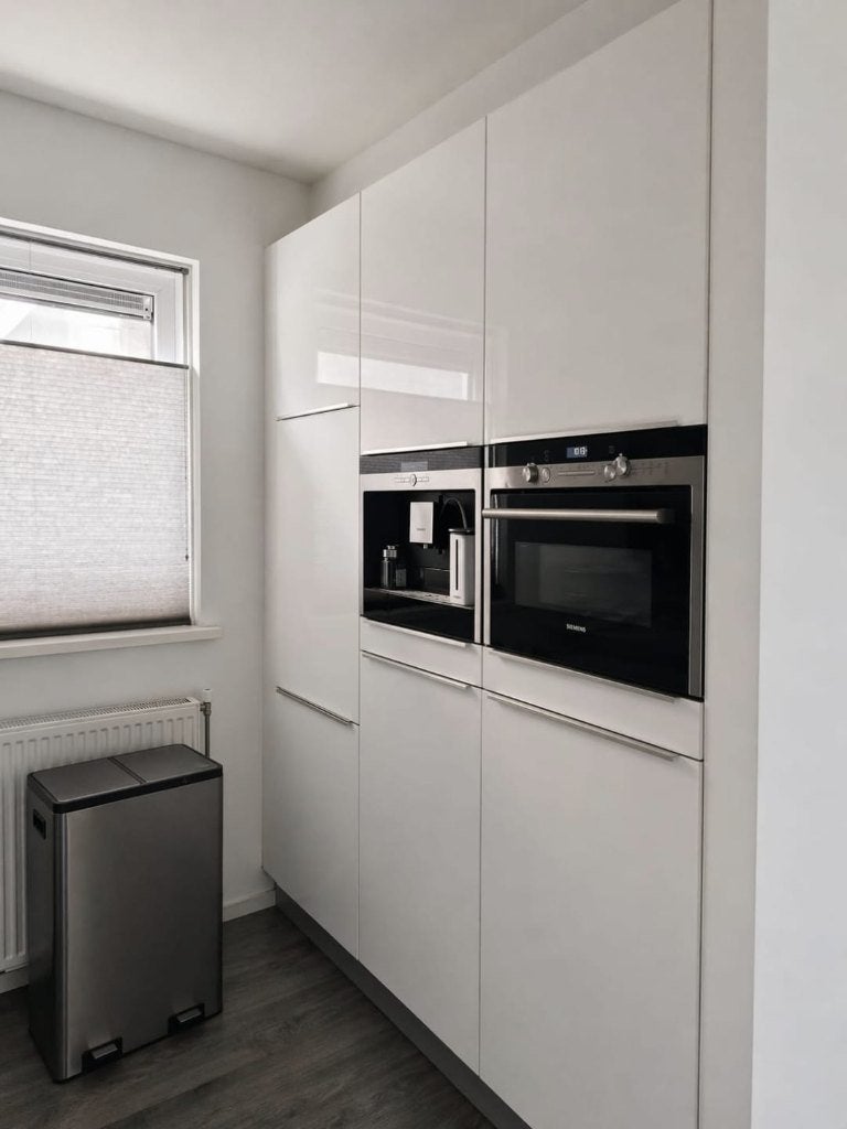 Moderne witte hoogglans dubbelwandige keuken GEDEMONTEERD, Wit, Dubbelwandige keuken, Ophalen of Verzenden, Kunststof