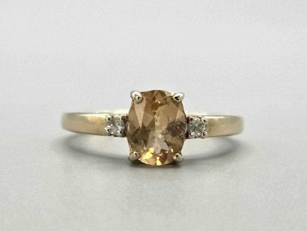 Gouden Vintage ring champagne topaas en diamant. 2026/620, Ophalen of Verzenden, Goud, Ring, Met edelsteen