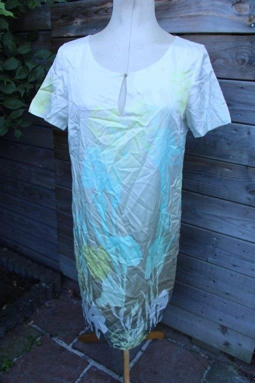 Jurk creme/ aqua/ geel Luisa Cerano mt 40 Vaste prijs, Maat 38/40 (M), Geel, Ophalen of Verzenden, Zo goed als nieuw