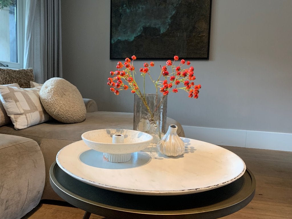 Schaal met accessoires, Ophalen, Zo goed als nieuw, Rond, Hout