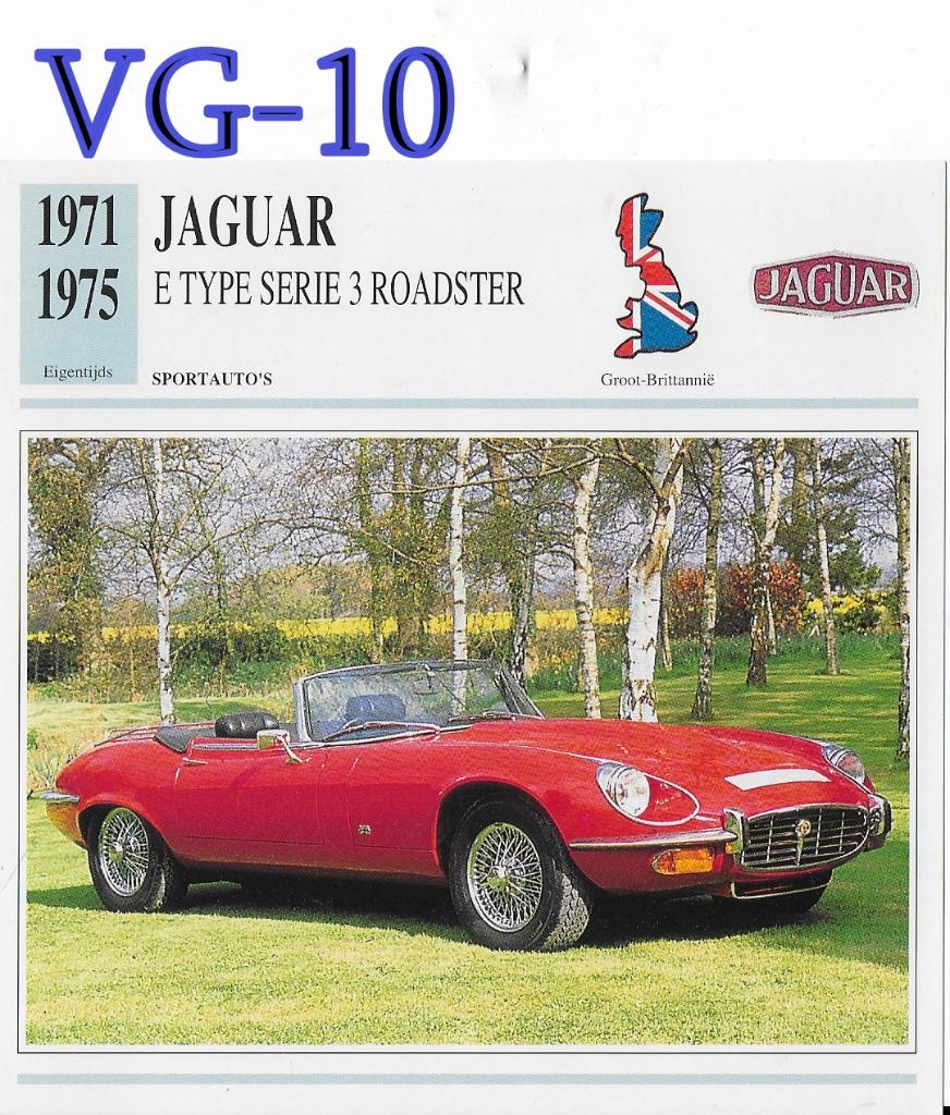 VG10 Autokaart Jaguar E type serie 3 roadster ( 1971 - 1975, Ophalen of Verzenden, Zo goed als nieuw, Auto's