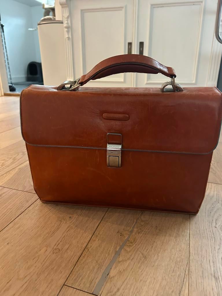 Piquadro Laptoptas / Briefcase - Prachtig Leer, Computers en Software, Laptoptassen, Ophalen of Verzenden, Gebruikt