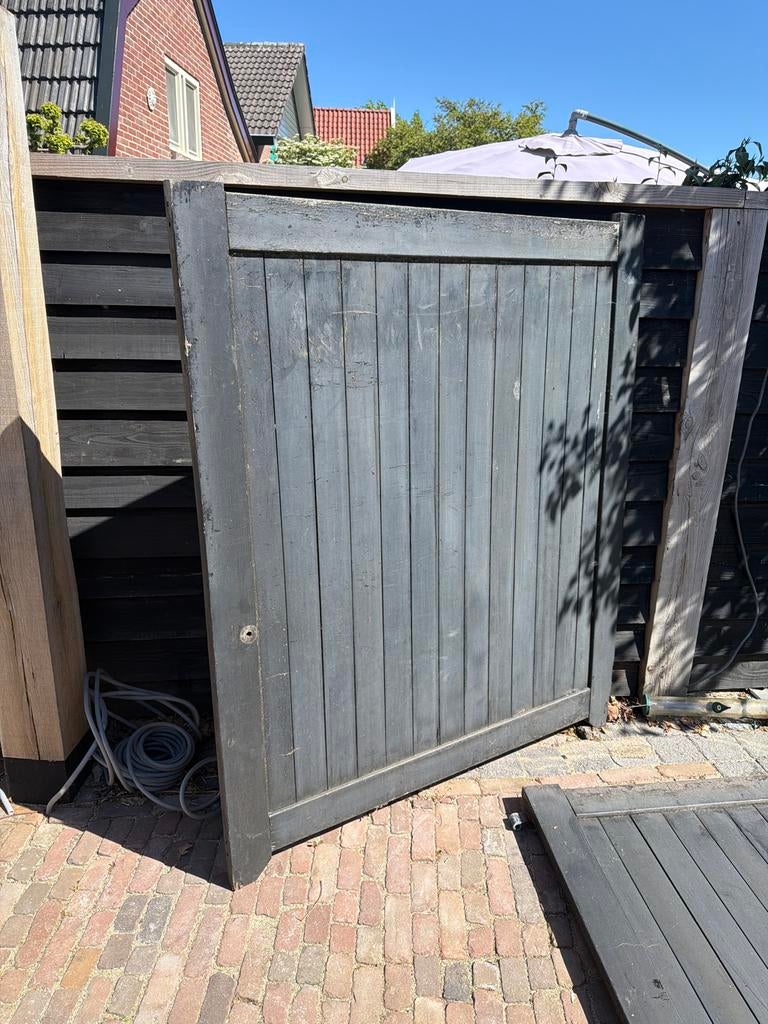 Dubbel hardhouten hek 3m x 1.8m - opknapper, Ophalen, Met poort, Gebruikt, Tuinhek