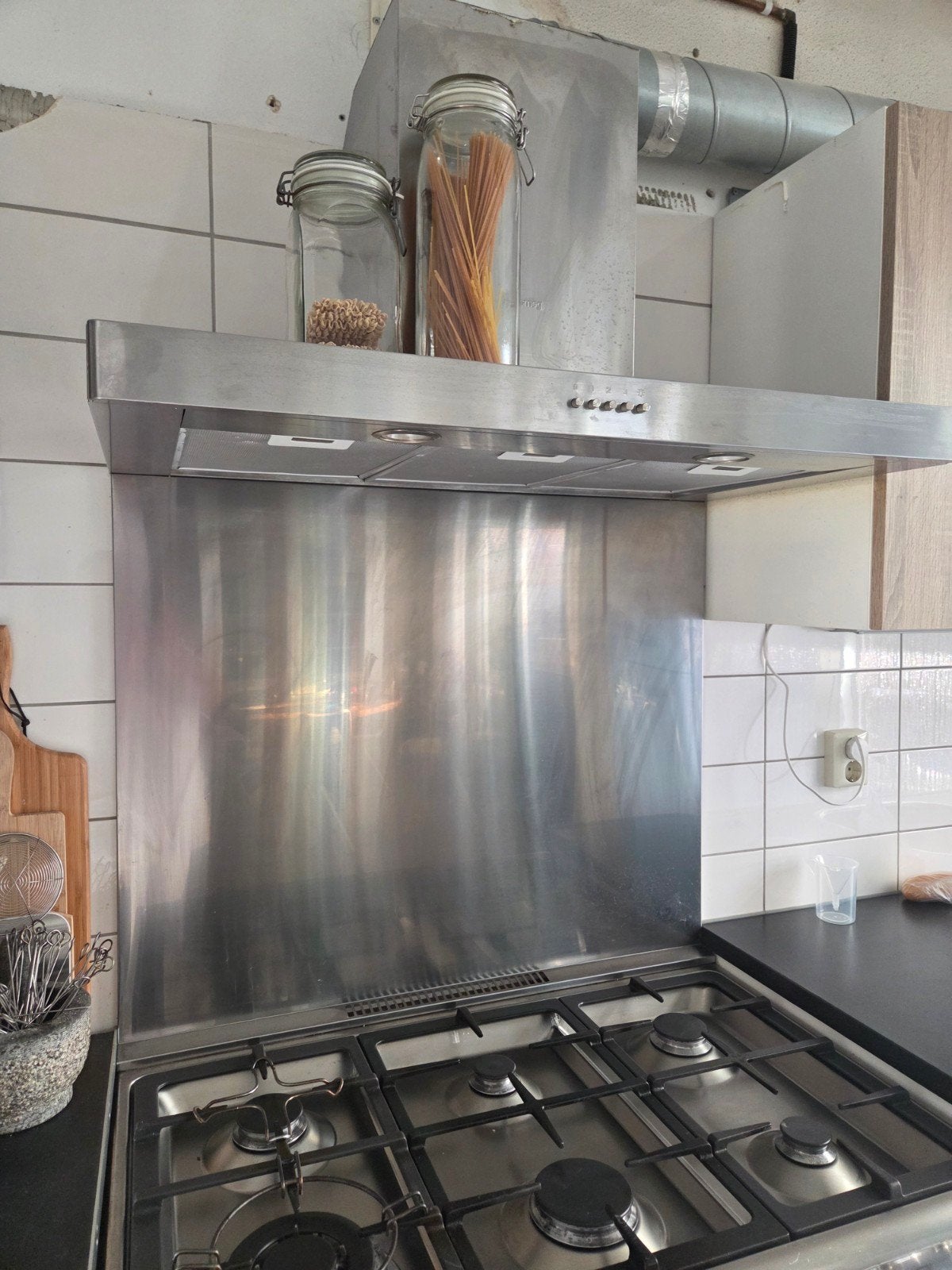 Smeg RVS Afzuigkap 90 cm met achterwand  - Gebruikt maar in, Ophalen, Gebruikt, Wandschouwkap, Vrijstaand