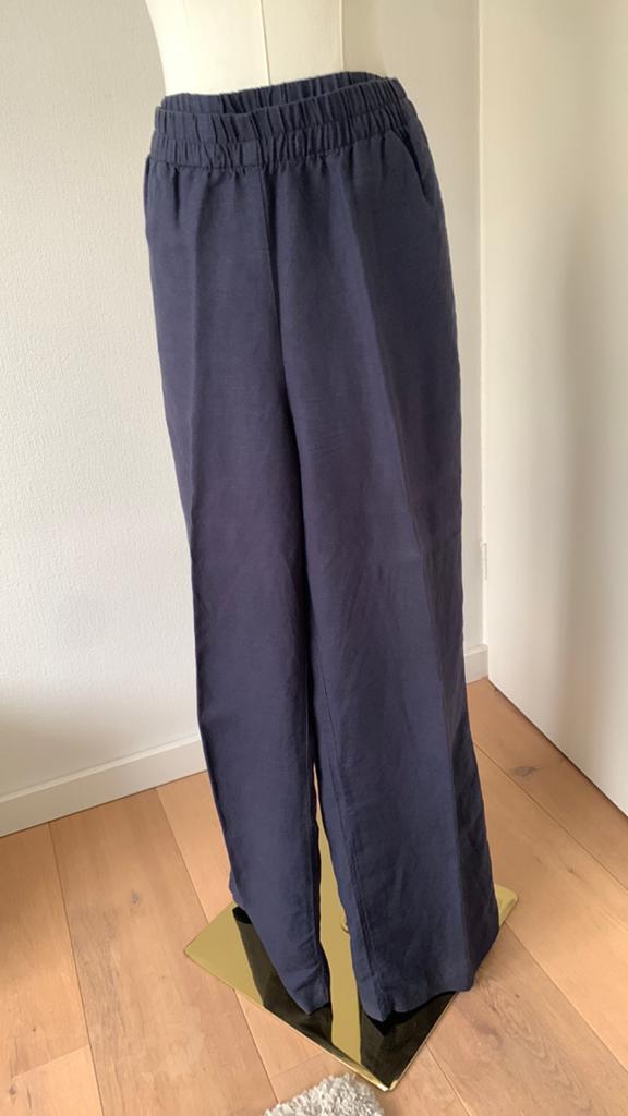 Blauwe linnen broek van H&M. Maat S, Blauw, Ophalen of Verzenden, Zo goed als nieuw, Maat 36 (S)