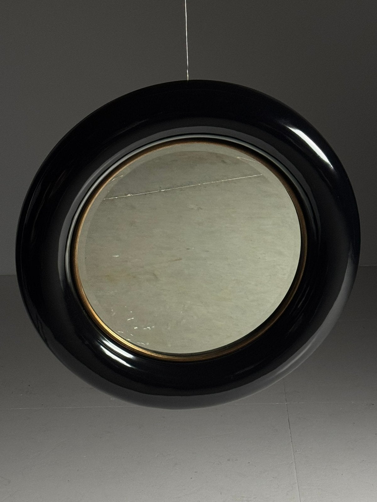 Vintage spiegel rond zwart, Ophalen, Rechthoekig, Minder dan 50 cm