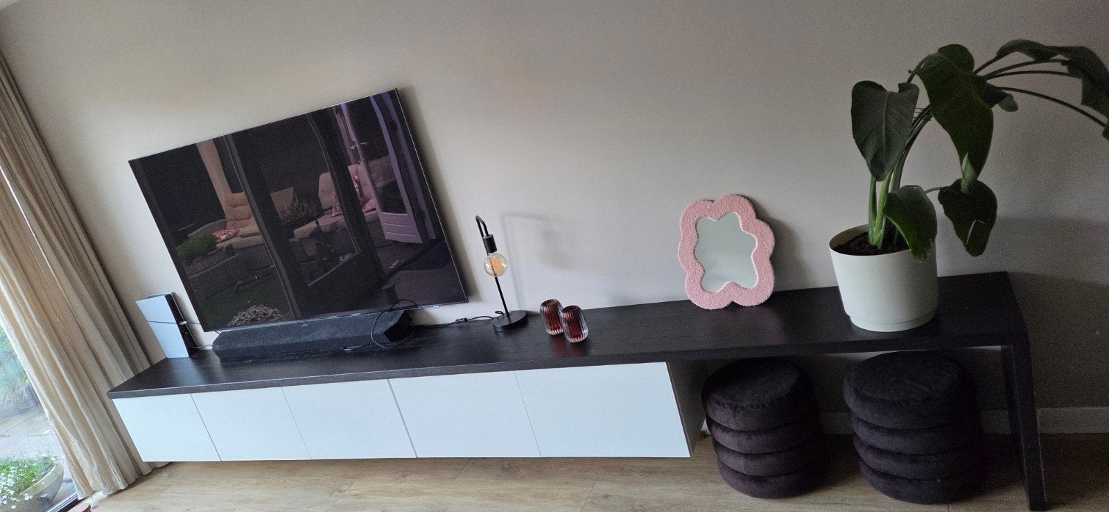IKEA Besta TV-meubel met massief houten blad, Ophalen, Gebruikt, 200 cm of meer, Minder dan 100 cm