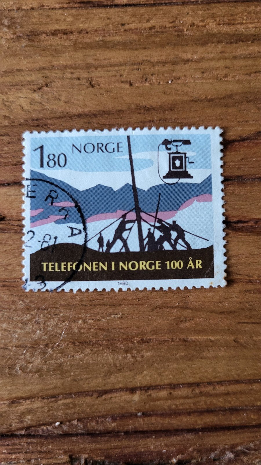 Noorse postzegel 1980 - 100 jaar telefoon in Noorwegen, Ophalen of Verzenden