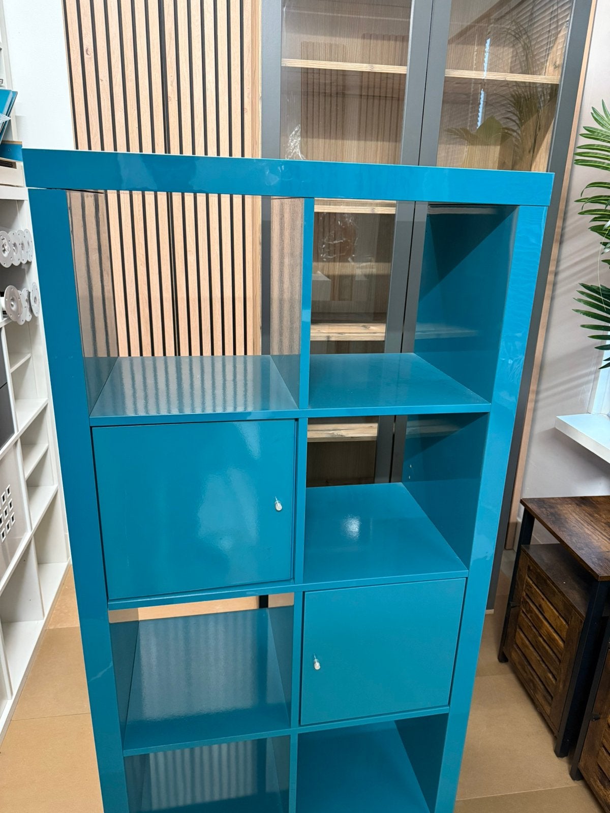Kallax limited edition blauw hoogglans 8 vakken expedit, Ophalen, Zo goed als nieuw, 25 tot 50 cm, Minder dan 100 cm