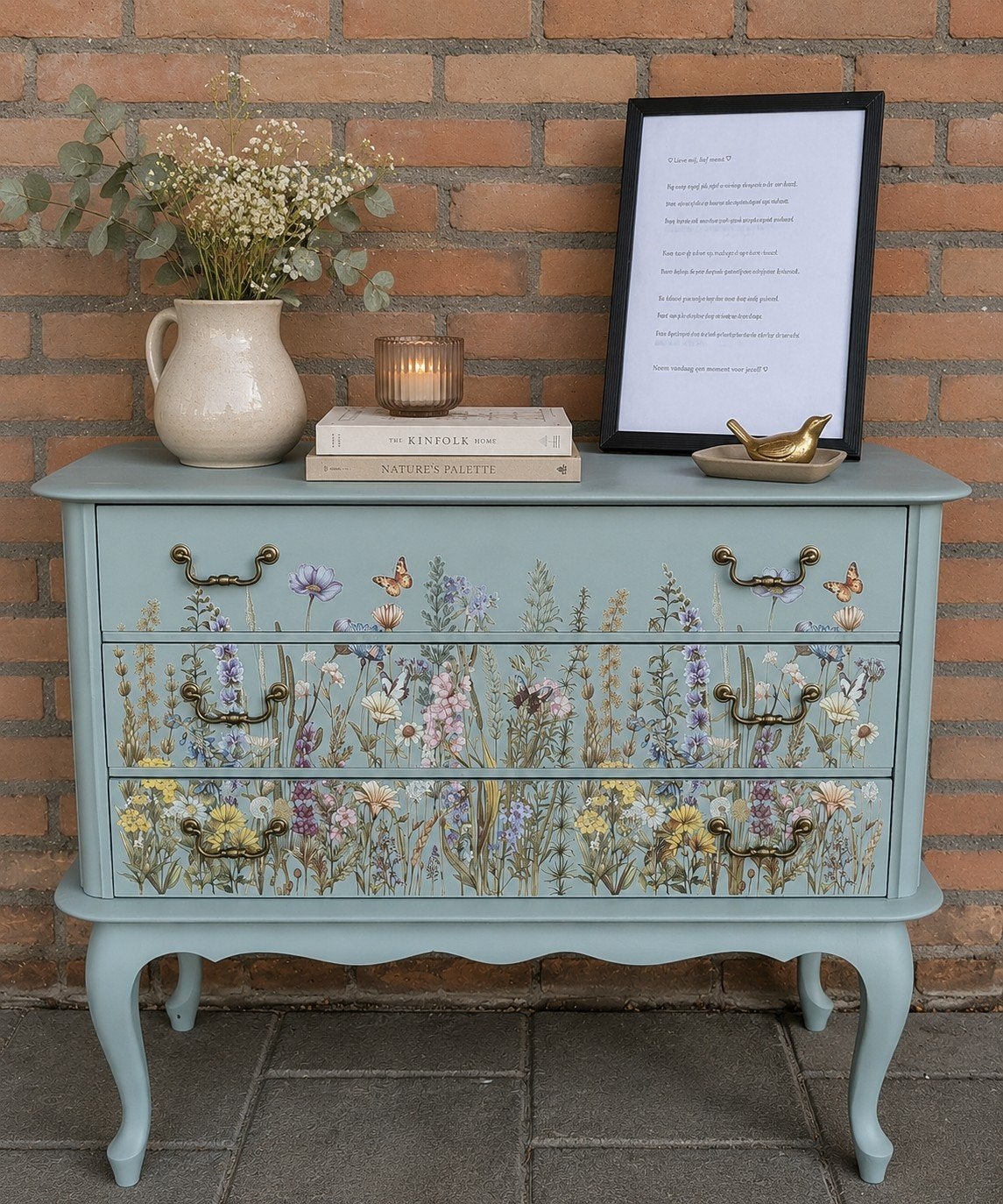 Queen Anne Kastje Groen – Prachtig Gerestyled & Uniek, Ophalen, Brocante, vintage, antiek, landelijk, kastje, 50 tot 100 cm, Zo goed als nieuw