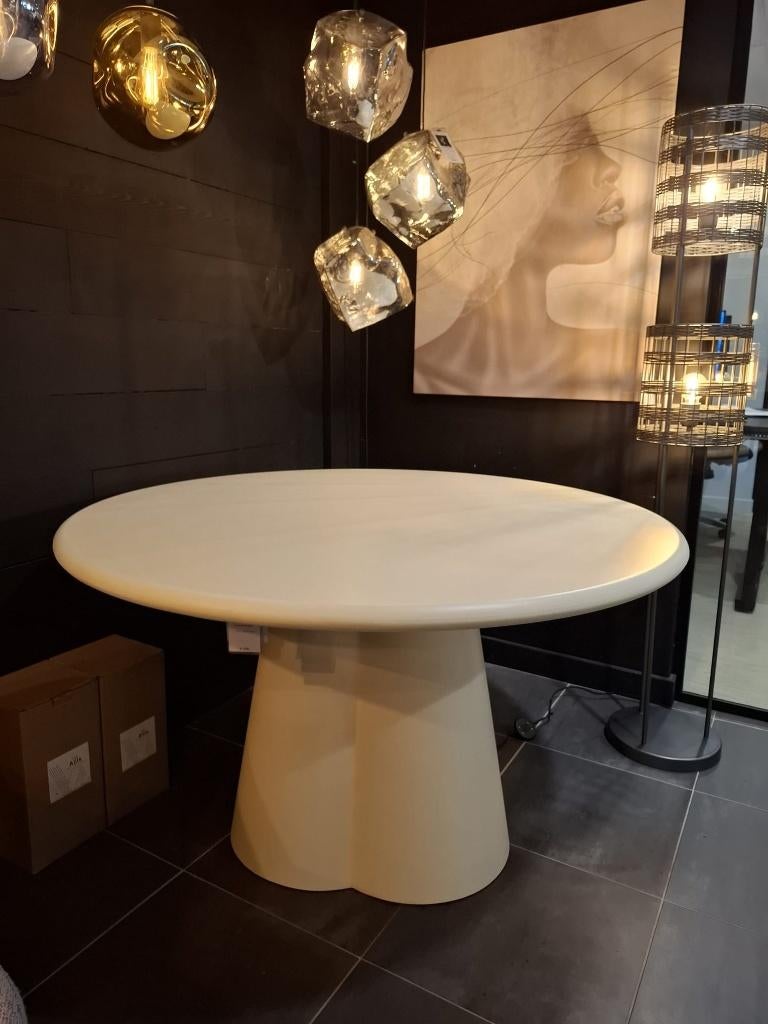 Creme ronde eettafel ( MDF met een beton afwerking) 130cm, Ophalen, Overige materialen, Rond, Zo goed als nieuw