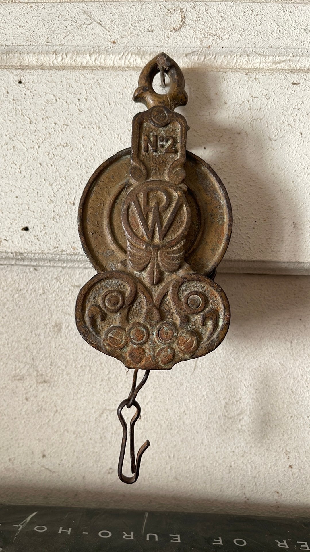 Antieke gietijzeren katrol 19e/begin 20e eeuw, Antiek en Kunst, Antiek | Gereedschap en Instrumenten, Ophalen of Verzenden
