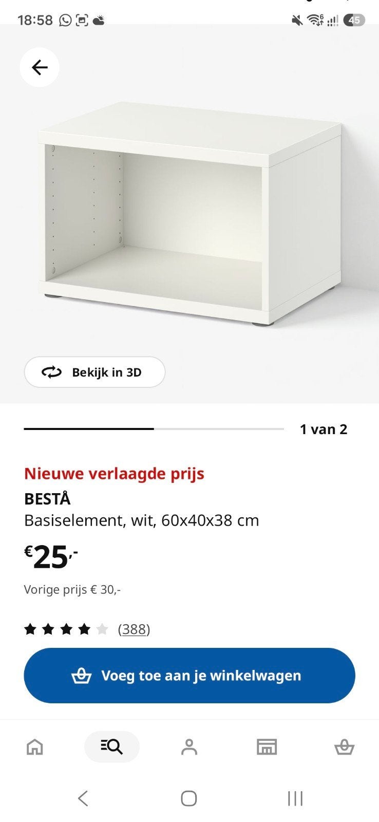 IKEA BESTÅ Basiselement wit 60x40x38 cm, Ophalen, Zo goed als nieuw
