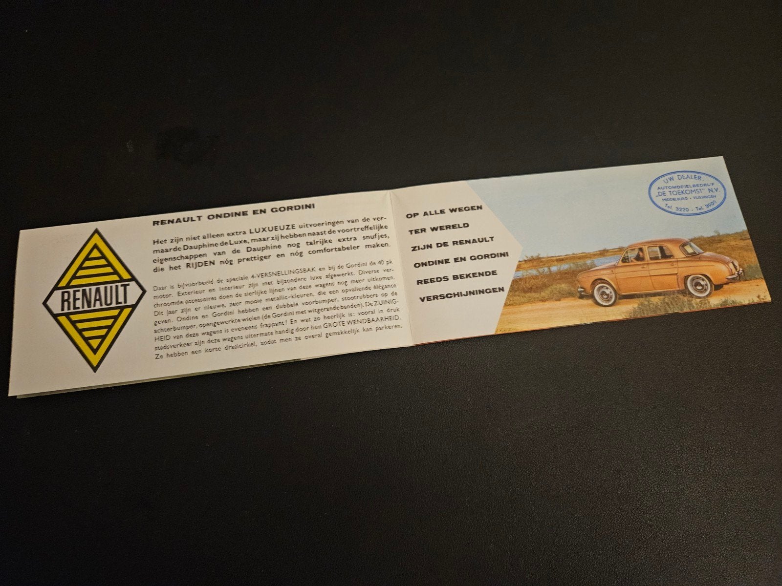 Brochure Renault Ondine & Gordini 1962, Ophalen of Verzenden, Zo goed als nieuw, Renault