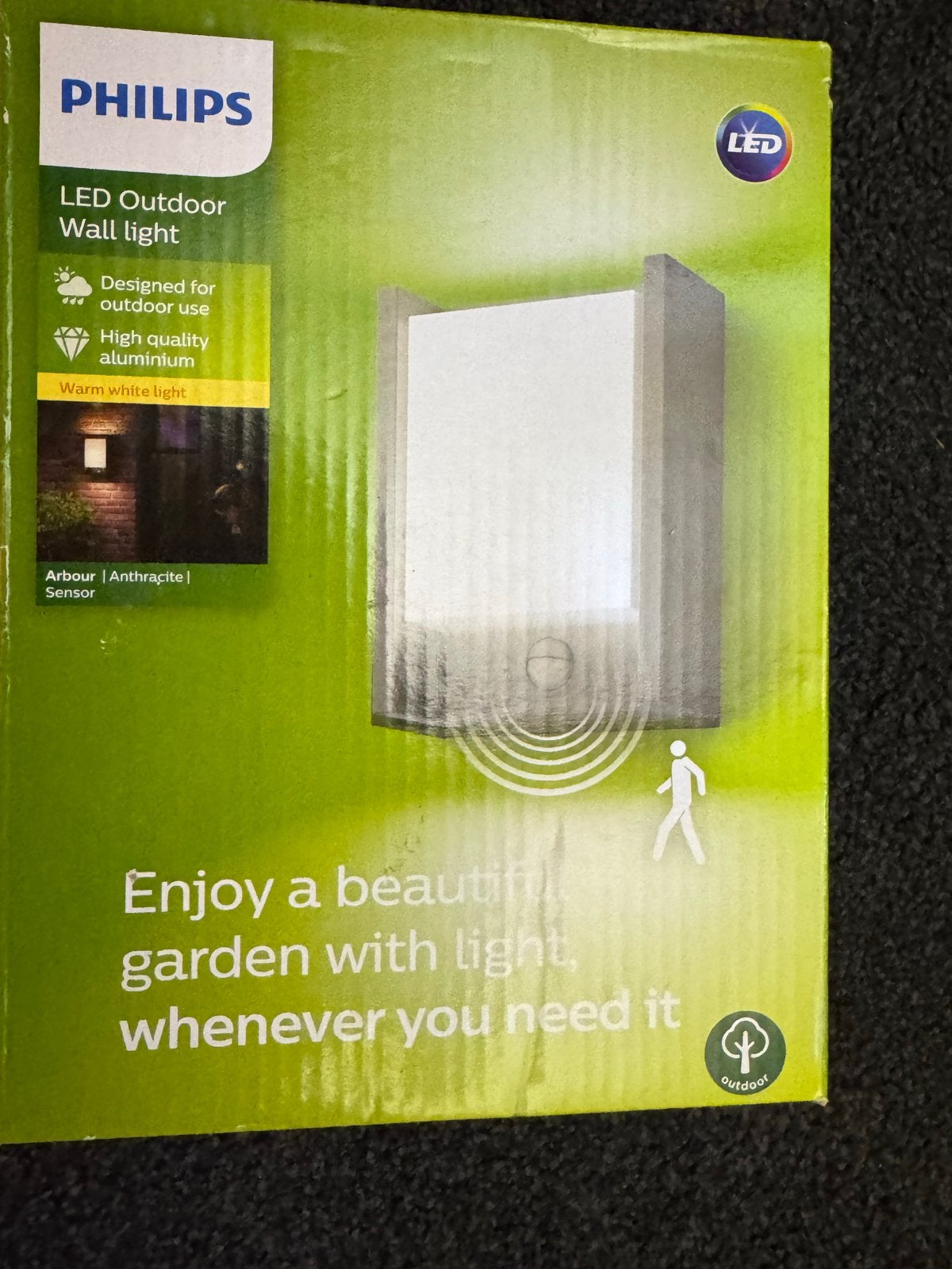 Philips LED Buiten Wandlamp Arbour Antraciet met Sensor nieu, Bewegingssensor, Minder dan 50 watt, Wandlamp, Ophalen of Verzenden