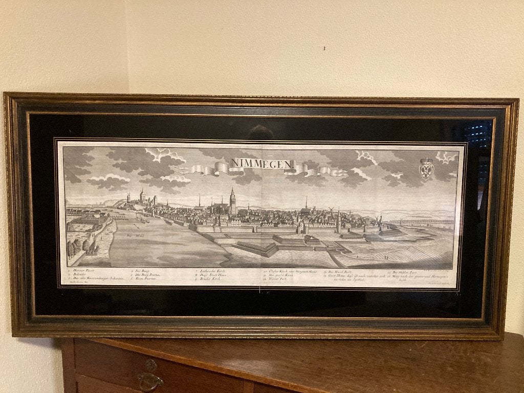 Originele kopergravure van Nijmegen, 1729 - Werner / Probst, Antiek en Kunst, Ingelijst, Stadsgezicht, 60 cm, Gravure