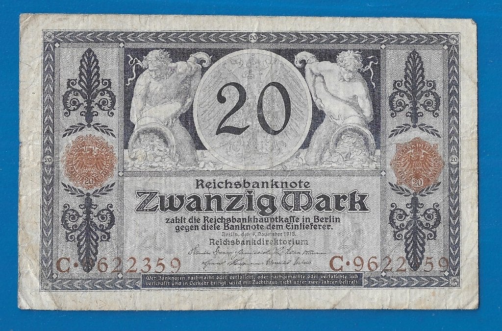 Duitsland biljet 20 Mark, Reichsbanknote - 1915, Verzenden, Duitsland, Los biljet