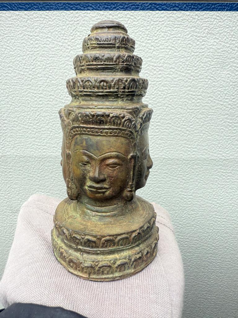 Vintage Bronzen Brahma Hoofd Boeddhistische Aziatische Kunst, Antiek en Kunst, Minder dan 20 cm, Buste, Ophalen of Verzenden, Bruin