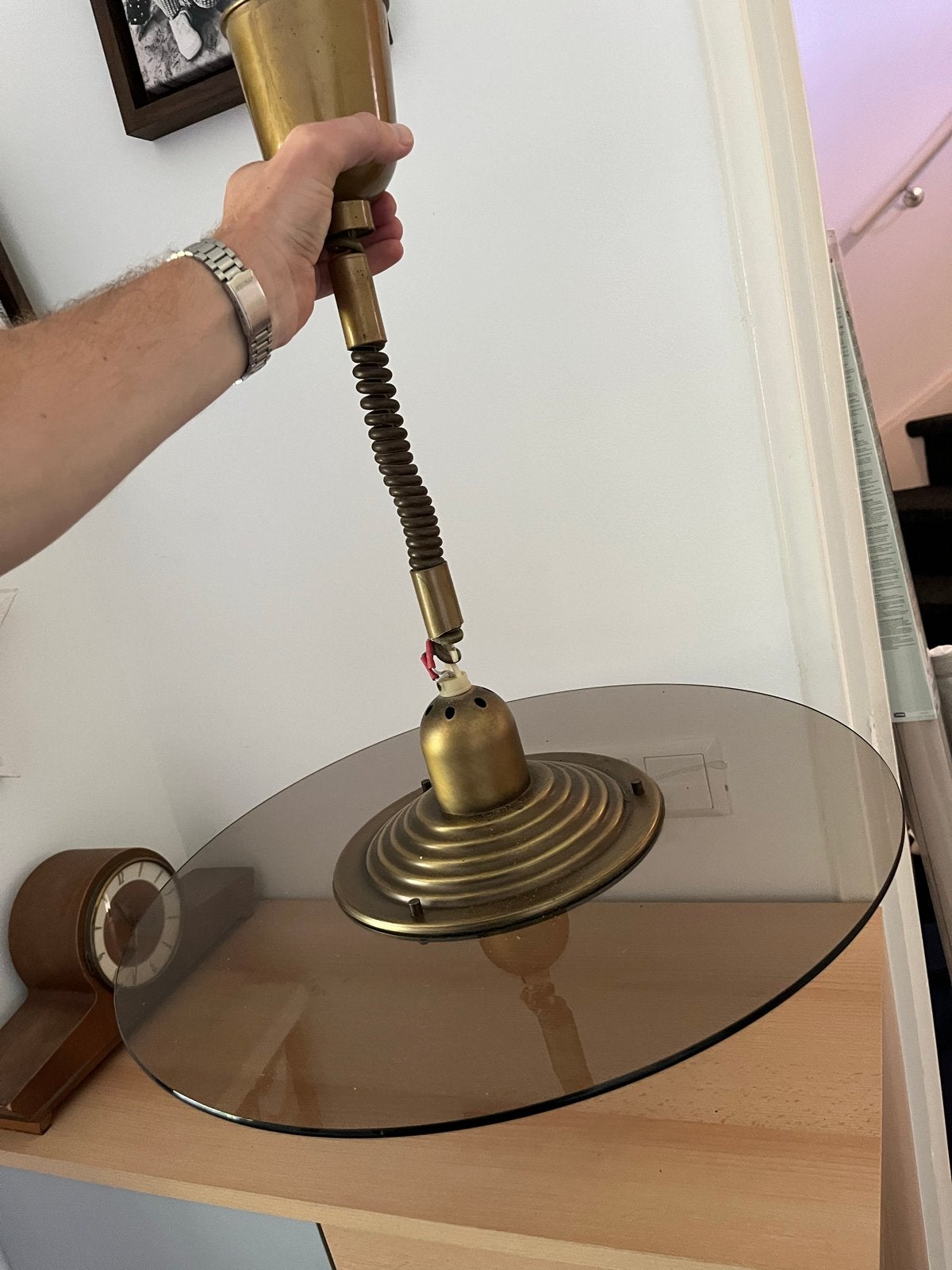 Vintage rookglas hanglamp ufo, Ophalen