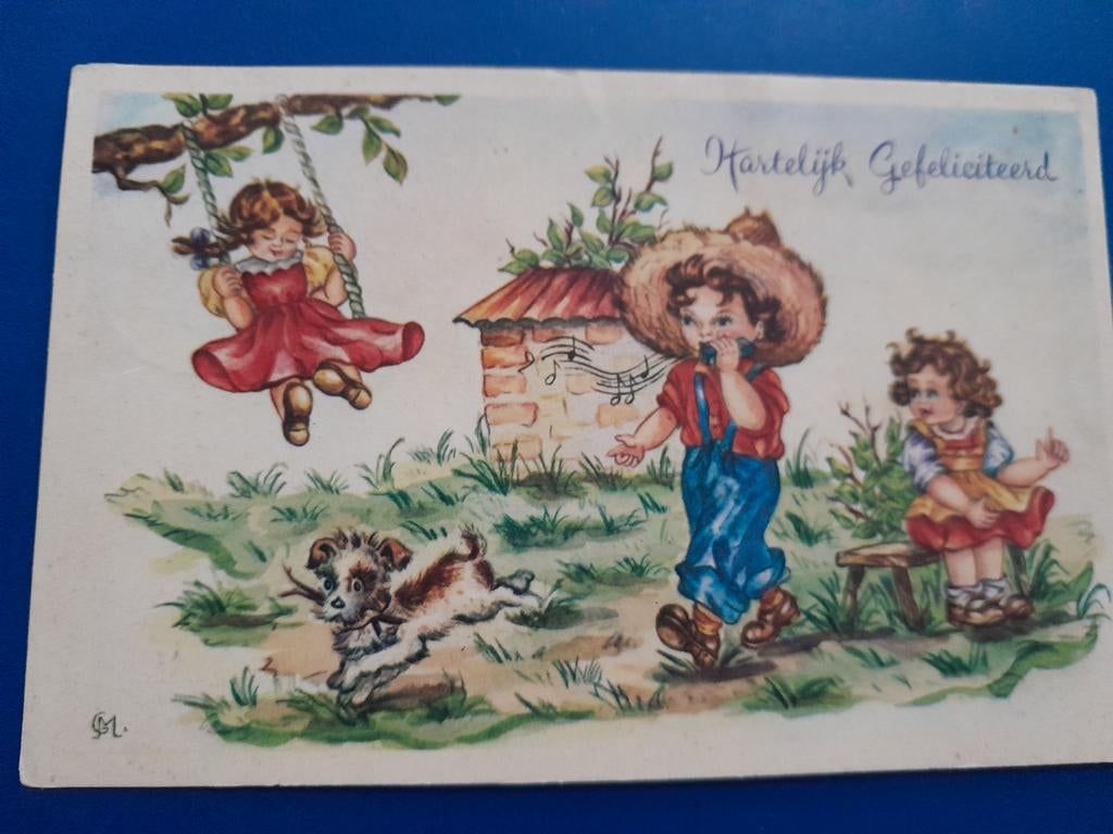 Gelopen vintage ansichtkaart kinderen verjaardag 1958, Ophalen of Verzenden, 1940 tot 1960, Gelopen, Kinderen
