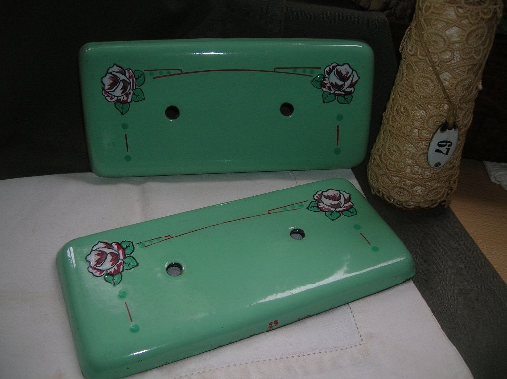 2 x oud emaille ladefront van plattebuis kachel, Antiek en Kunst, Antiek | Emaille, Ophalen of Verzenden