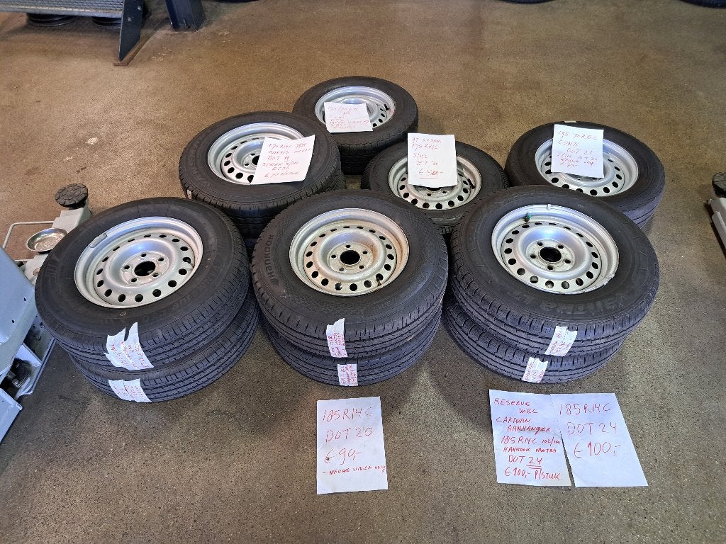 Caravan reservewielen 14 en 15 inch steek 5x112 et 30, Ophalen, Maxxis, Hankook, Gt radial