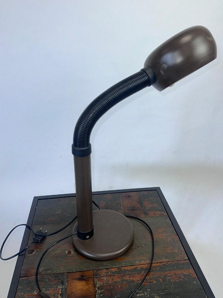 Vintage Bruine Bureaulamp met Flexibele Arm Vrieland 70/80, Bureaulamp, Vintage, Ophalen of Verzenden, Kunststof
