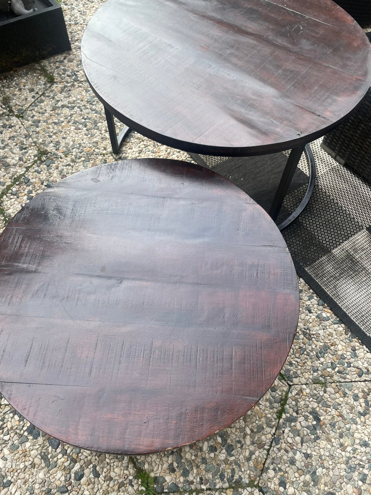 2 ronde houten tafeltjes, Ophalen, Zo goed als nieuw, Rond, 50 tot 100 cm