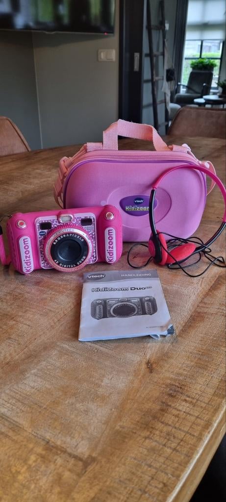 VTech Kidizoom Duo DX Camera Roze met Tas en Koptelefoon, Compact, Ophalen of Verzenden, Zo goed als nieuw, Overige Merken
