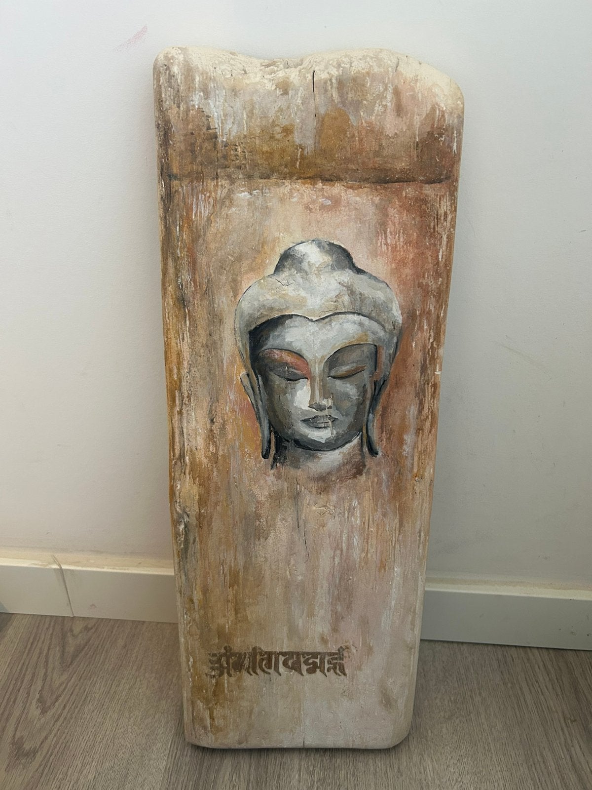 Wanddecoratie Boeddha op massief hout - handgemaakt, Ophalen of Verzenden