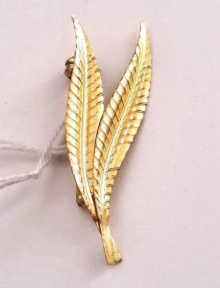 Prachtige vintage 9K Geelgouden broche - Bladvorm (7902-17), Ophalen, Nieuw, Goud, Goud