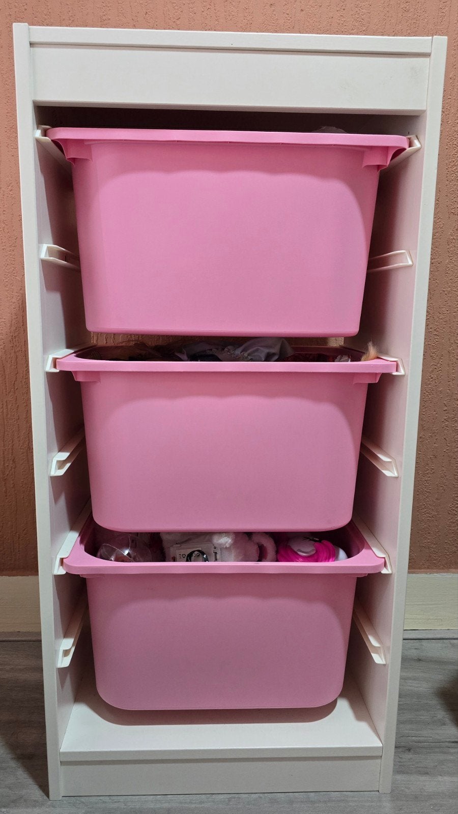 Roze/Wit Kinderopbergkast met 3 Bakken, Ophalen