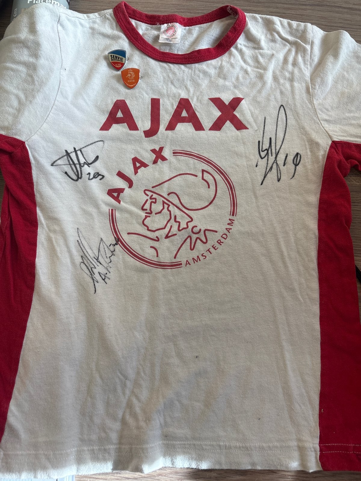 Gesigneerd Ajax shirt met speldjes, Ophalen of Verzenden, Gebruikt, Ajax, Shirt