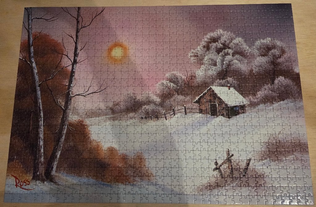 Bob Ross: Schuur in de sneeuw, 1000 stukjes, Ophalen, 500 t/m 1500 stukjes, Zo goed als nieuw, Legpuzzel