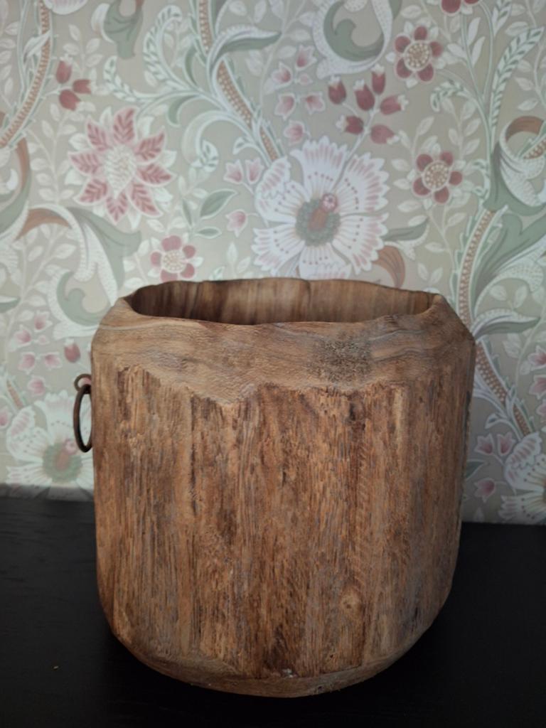 Mooie houten bloempot, Ophalen of Verzenden, Zo goed als nieuw, Rond, Hout