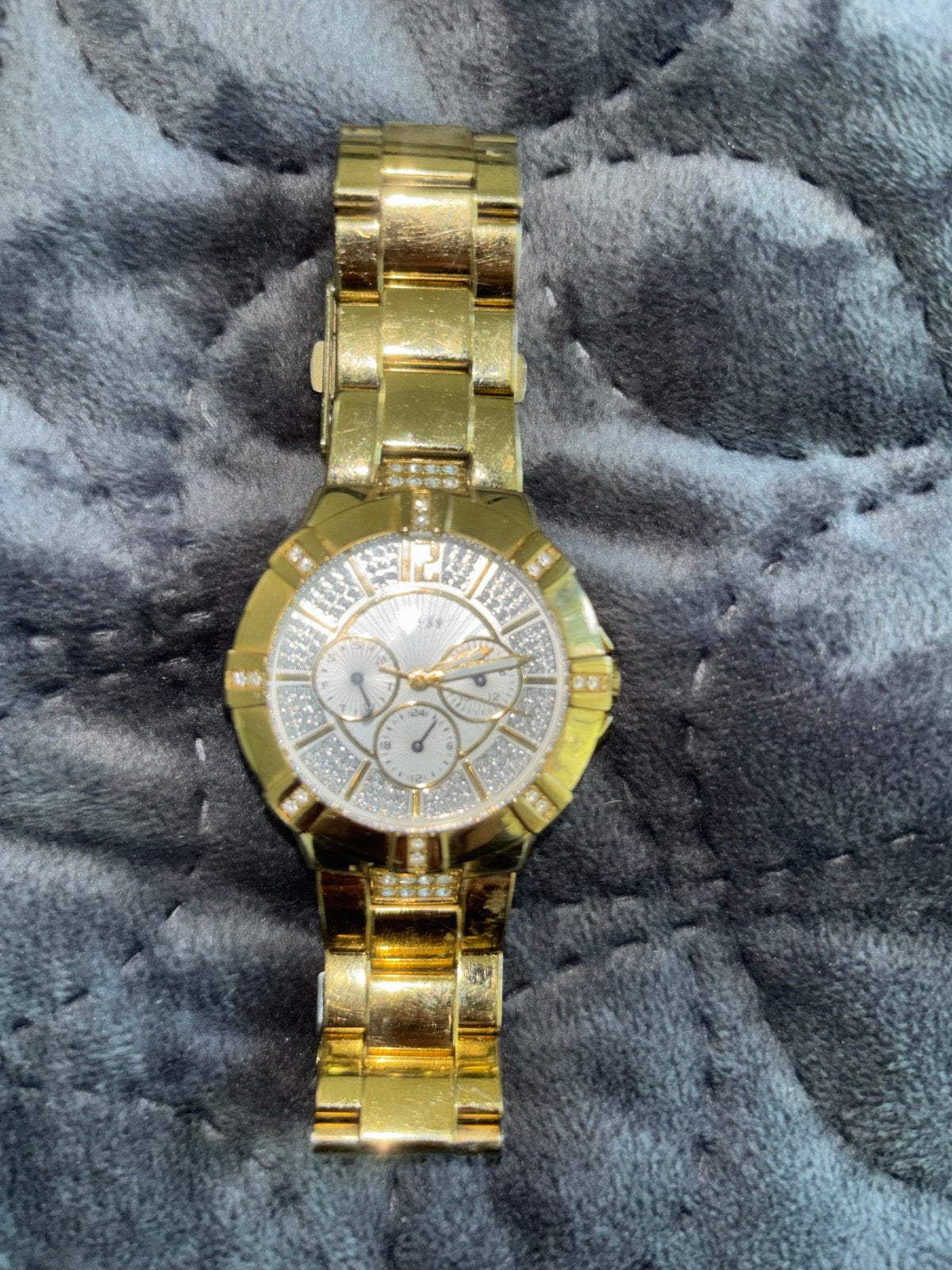 Gouden Guess horloge met strass, Ophalen, Overige materialen, Gebruikt, Guess