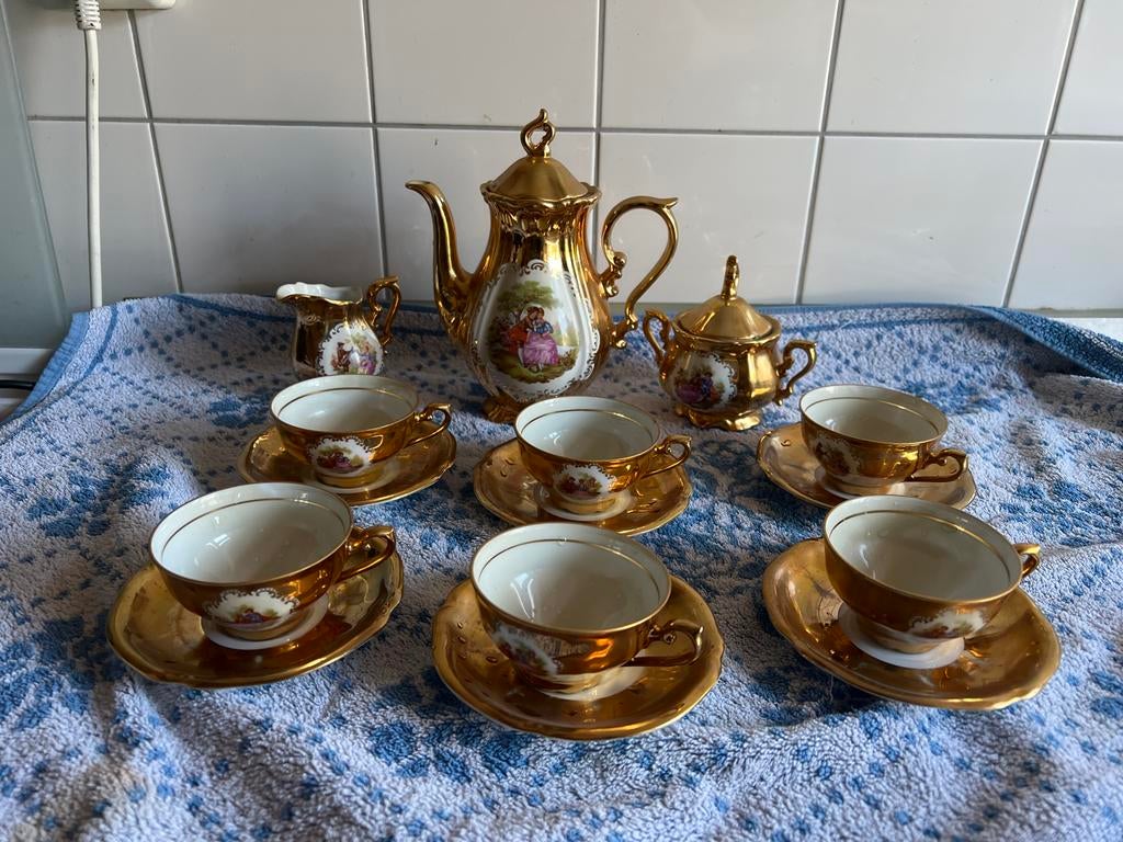Schaller Wiesau Bavaria Porseleinen Koffieservies Goud, Ophalen of Verzenden