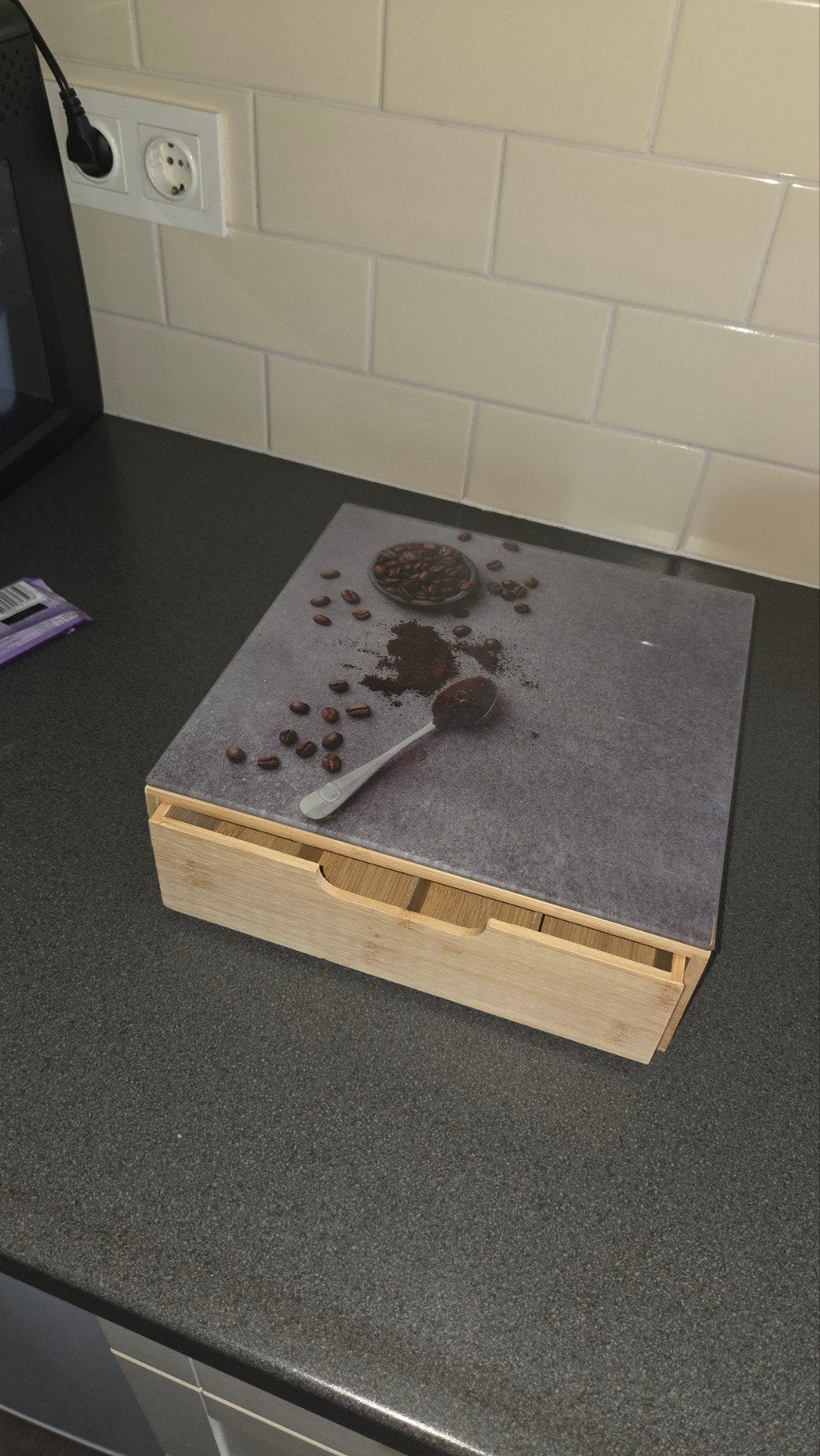Koffiecuphouder met lade, Ophalen, Overige typen, Hout, Zo goed als nieuw