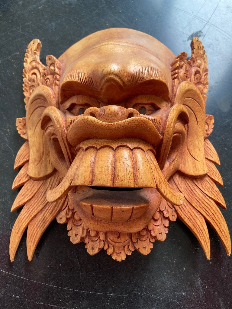 Indonesië masker hout, Hout, Bruin, Masker, Handgemaakt